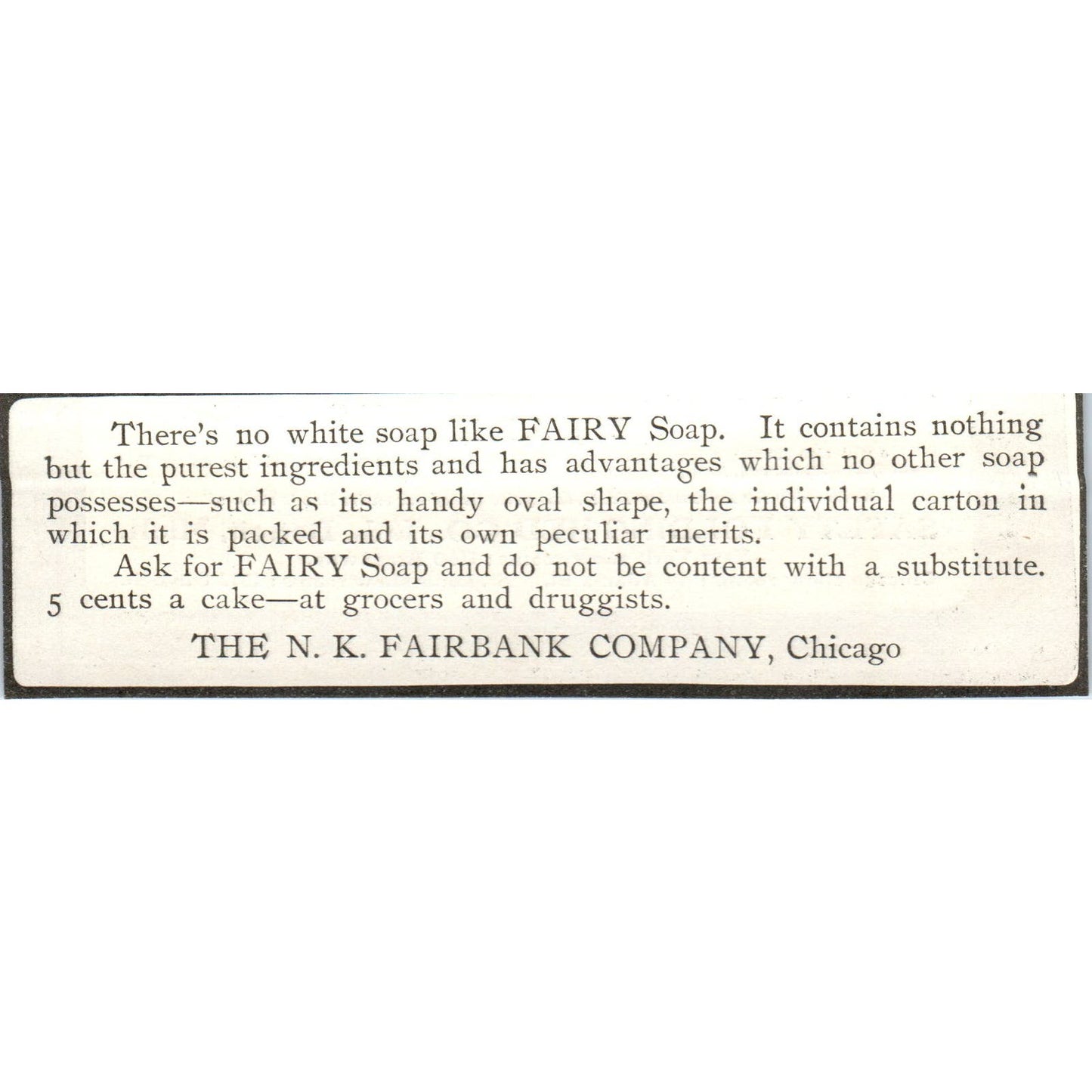 Fairy Soap The N.K. Fairbank Company Chicago c1905 Original Advertisement AE7-A1