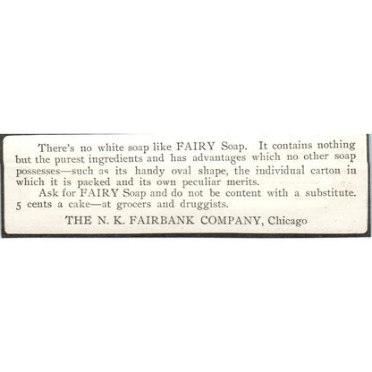 Fairy Soap The N.K. Fairbank Company Chicago c1905 Original Advertisement AE7-A1