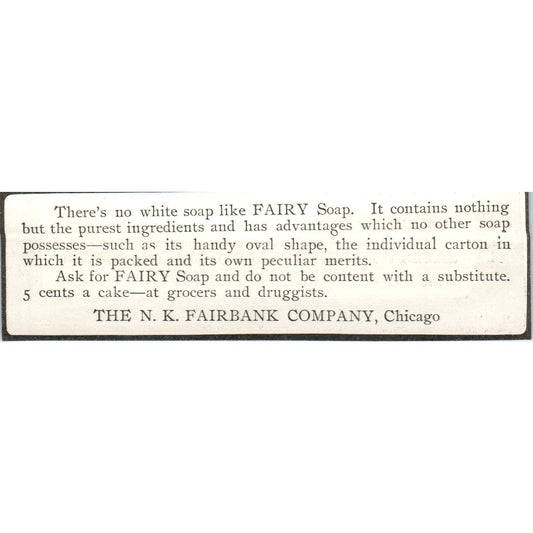 Fairy Soap The N.K. Fairbank Company Chicago c1905 Original Advertisement AE7-A1