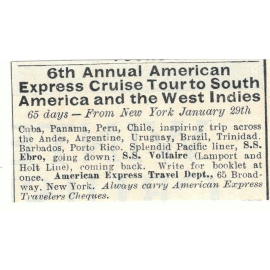 6th Annual American Express Cruise Tour South America West Indies 1924 Ad AD8-O4