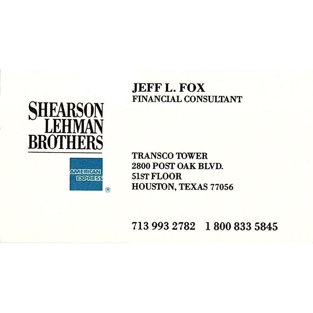 Jeff L Fox Shearson Lehman Brothers Houston Vintage Business Card SD9-B7