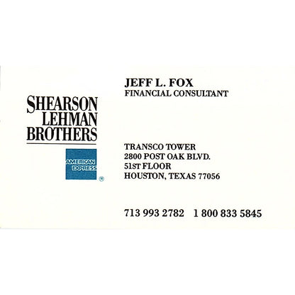 Jeff L Fox Shearson Lehman Brothers Houston Vintage Business Card SD9-B7