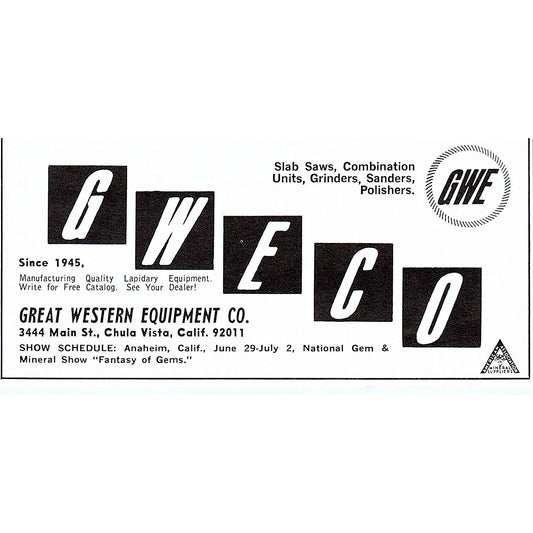 Great Western Equipment Co Lapidary Chula Vista CA 1972 Ad AF8-M4