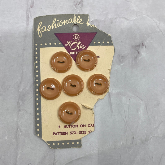 Vintage MCM Le Chic Lot of 6 Peach Salmon Buttons on Card SE2