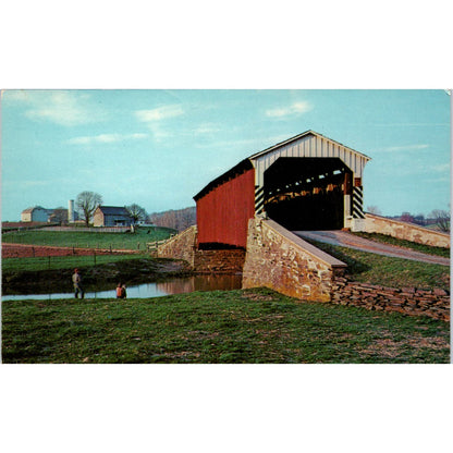 Bower's Covered Bridge Amish Heart of Dutchland Vintage Bridge Postcard PD3