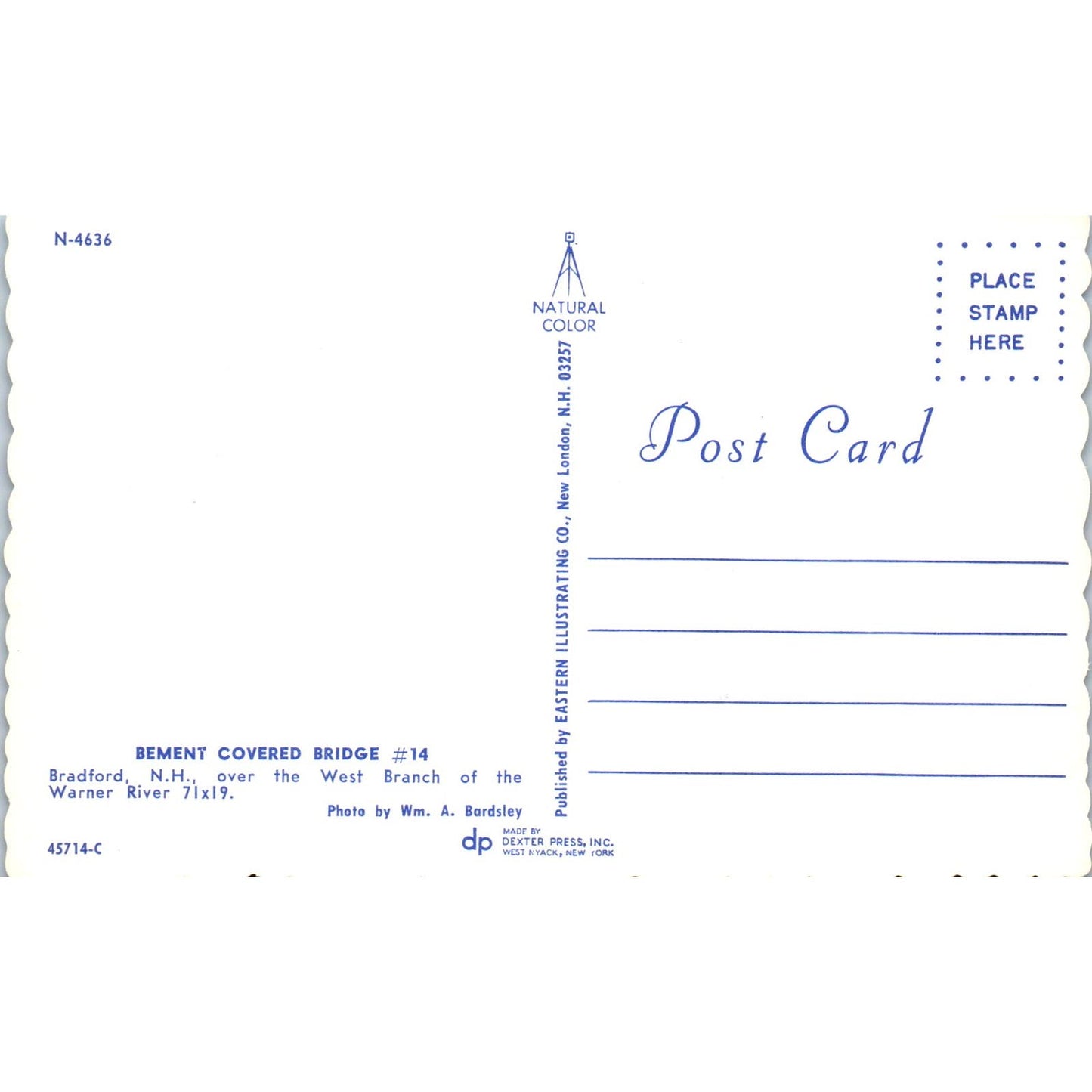 Bement Covered Bridge 14 Bradford NH Vintage Covered Bridge Postcard PD3