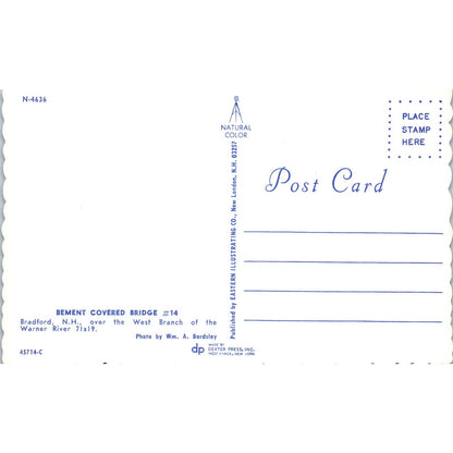 Bement Covered Bridge 14 Bradford NH Vintage Covered Bridge Postcard PD3