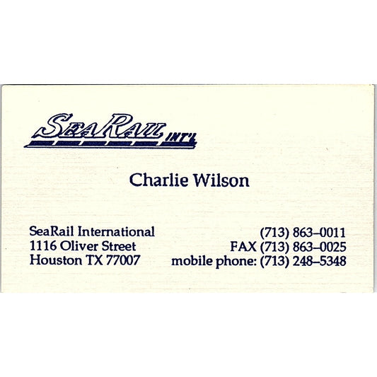 Charlie Wilson Sea Rail International Houston Vintage Business Card SC9-B2