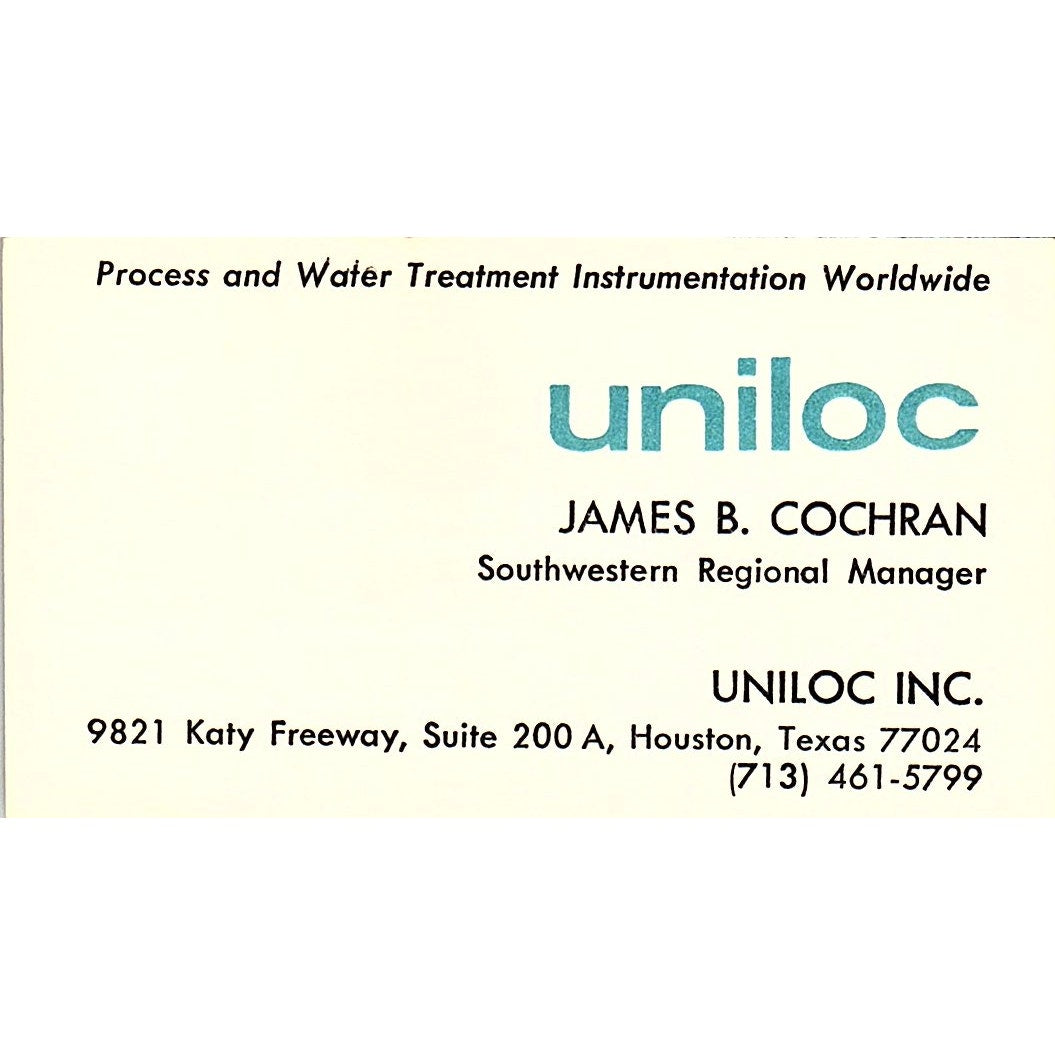 Uniloc James B Cochran Houston Vintage Business Card SE5-B1