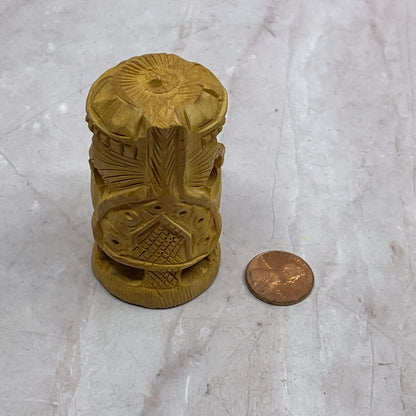 Hand carved wood Hindu elephant god "Ganesh" 1.5x2.5" TF4