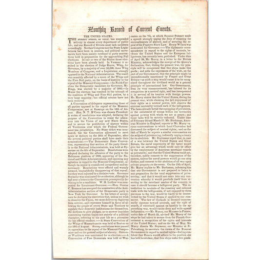 Fugitive Slave Law Repeal Monthly Current Events 2 Pages 1854 Article I19