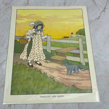 Pussy-Cat and Queen Mother Goose Nursery Rhyme Vintage Print Fisher Wright FL6-9