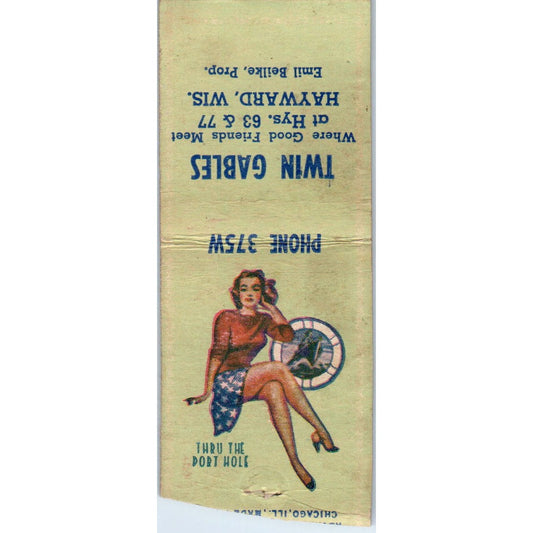 Twin Gables Emil Beilke Hayward WI Pinup Vintage Matchbook Cover SD4-Y12