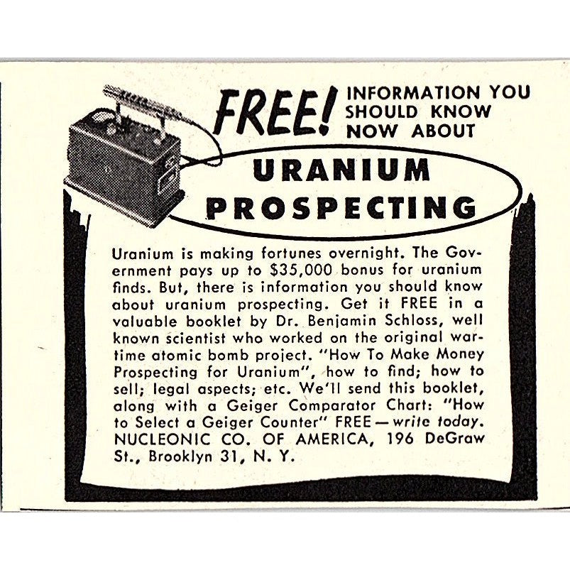 Uranium Prospecting - Nucleonic Co of America Brooklyn NY 1955 Ad AF9-S3