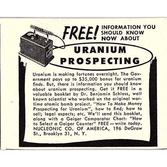 Uranium Prospecting - Nucleonic Co of America Brooklyn NY 1955 Ad AF9-S3