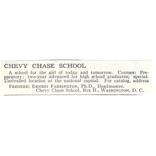 Chevy Chase School Frederic Ernest Farrington Washington DC c1918 Ad AE5-SA5