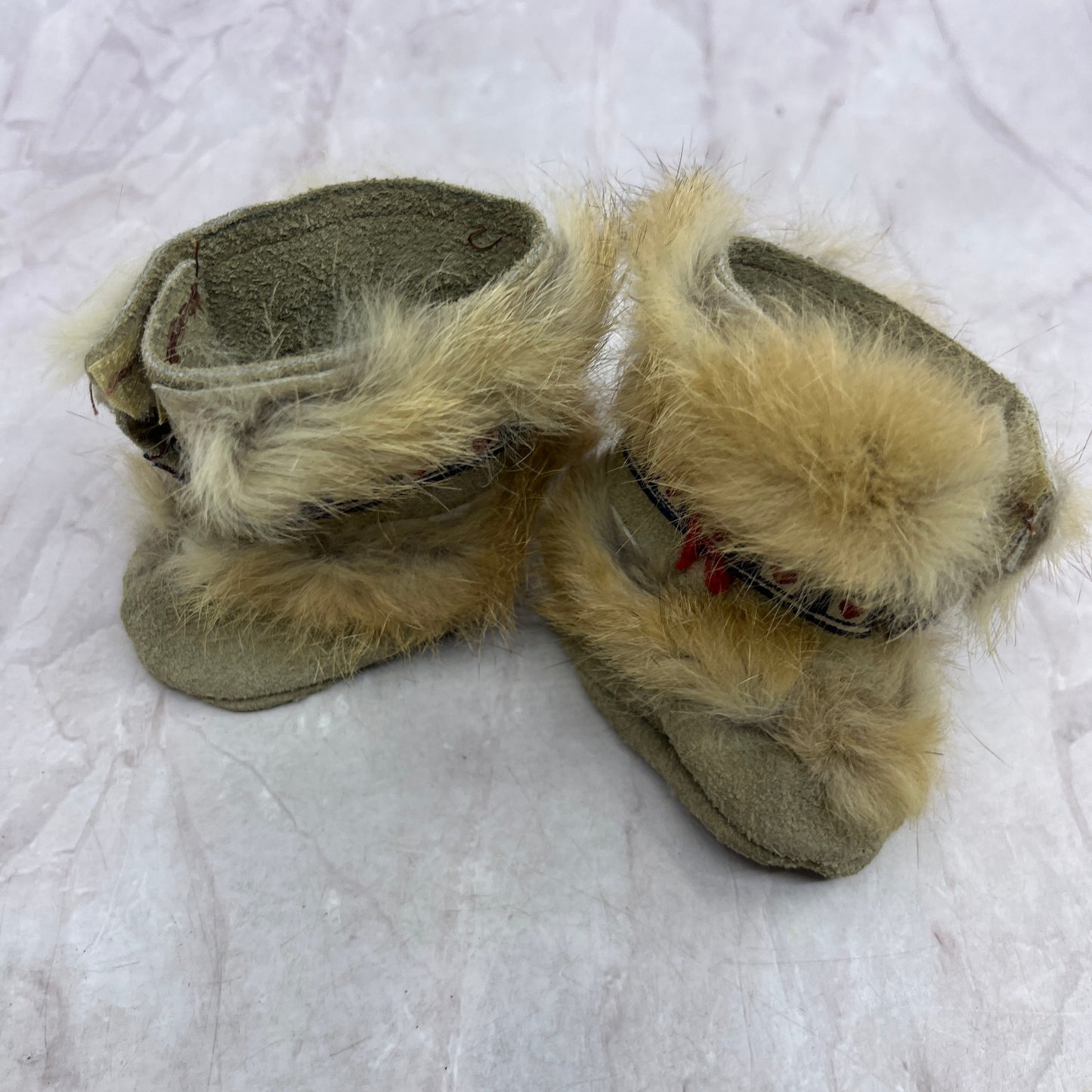 Vtg Handmade Soft Leather Suede & Rabbit Fur Kirsten American Girl Doll Boots
