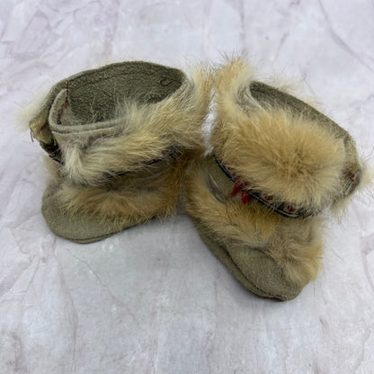 Vtg Handmade Soft Leather Suede & Rabbit Fur Kirsten American Girl Doll Boots