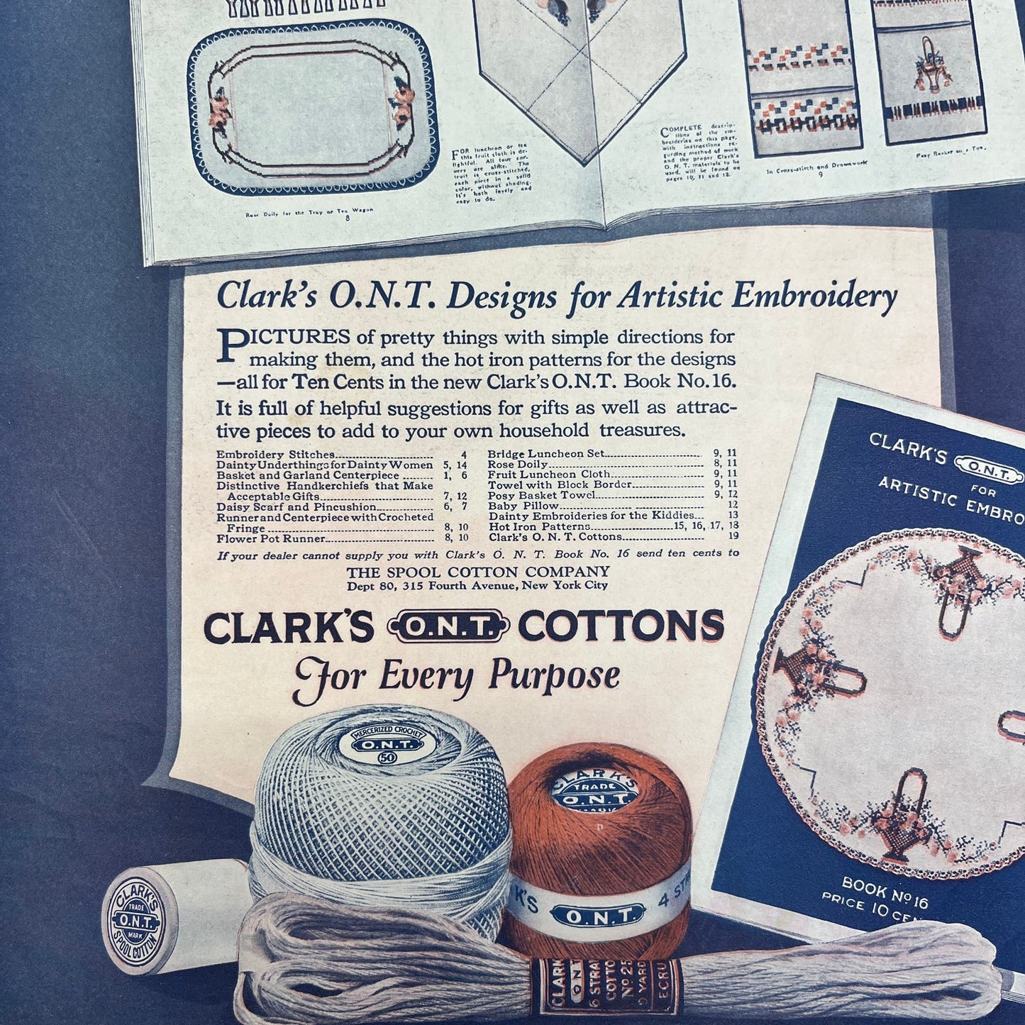 Clark's ONT Cottons Embroidery Designs 9x12 Vintage Magazine Advertisement FL6-6