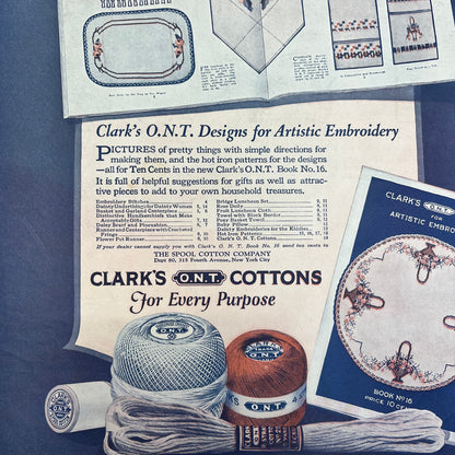 Clark's ONT Cottons Embroidery Designs 9x12 Vintage Magazine Advertisement FL6-6