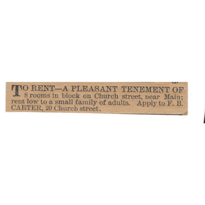 Church Street Tenement F.B. Carter Hartford 1886 Newspaper Ad AF7-SS6