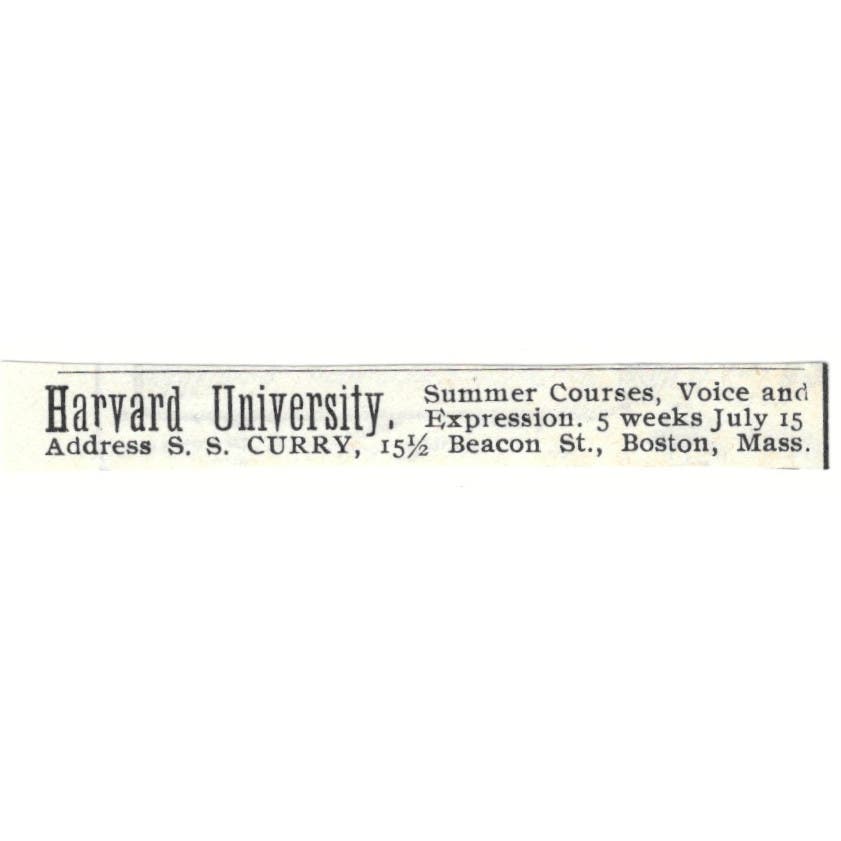 Harvard University Summer Courses S.S. Curry Boston c1890 Victorian Ad AE9-CH3