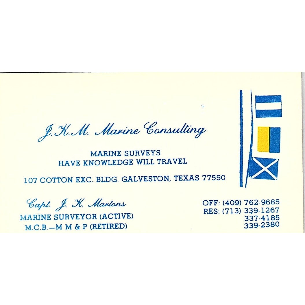 J.K.M. Marine Consulting Capt. J.K. Marlons Galveston TX Business Card SSB4-B13