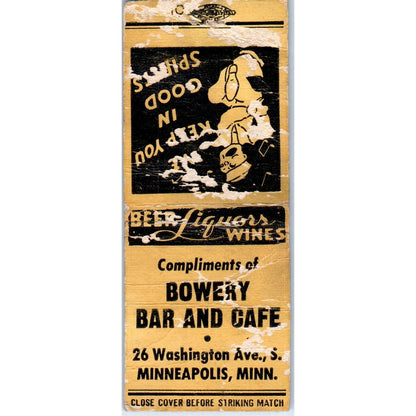 Bowery Bar & Cafe Minneapolis MN Vintage Matchbook Cover SD4-Y9