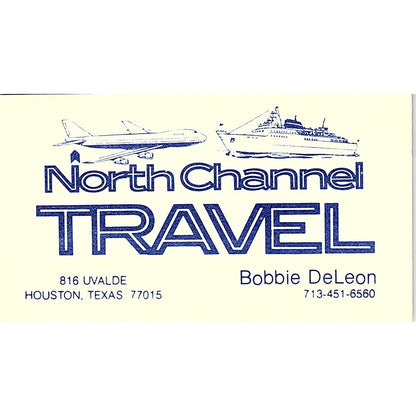 North Channel Travel Bobbie DeLeon Houston Texas Vintage Business Card SB4-B7