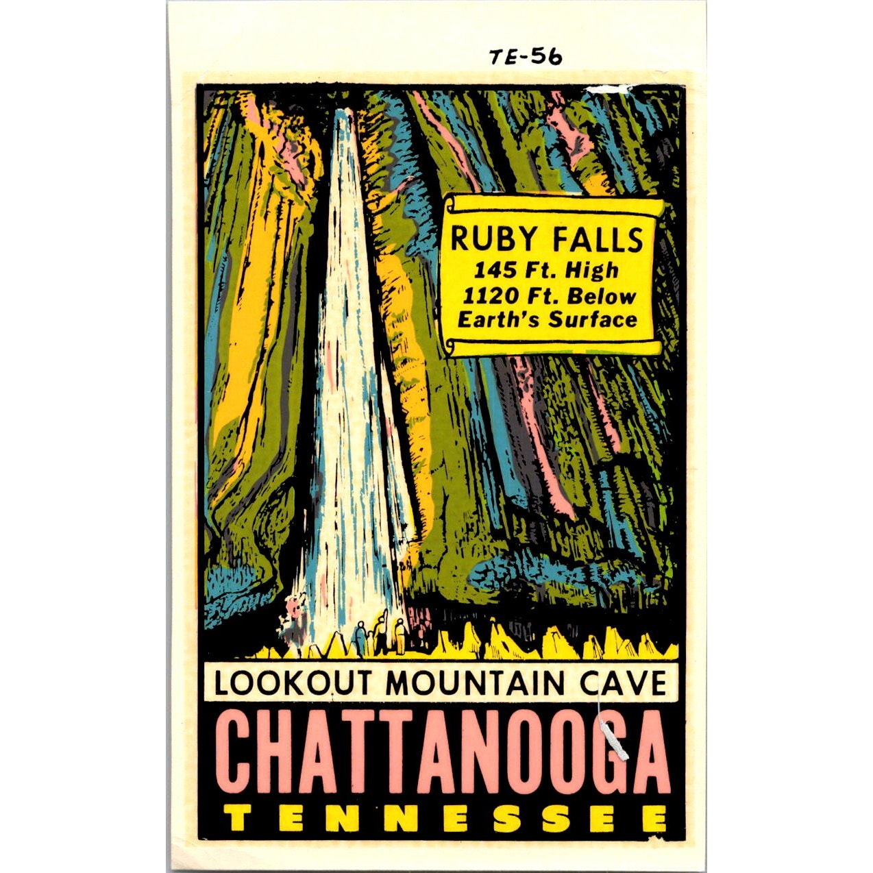 1960s Original Lookout Mountain Cave Chattanooga TN (Water) Decal 2.5x4 AH4-M1