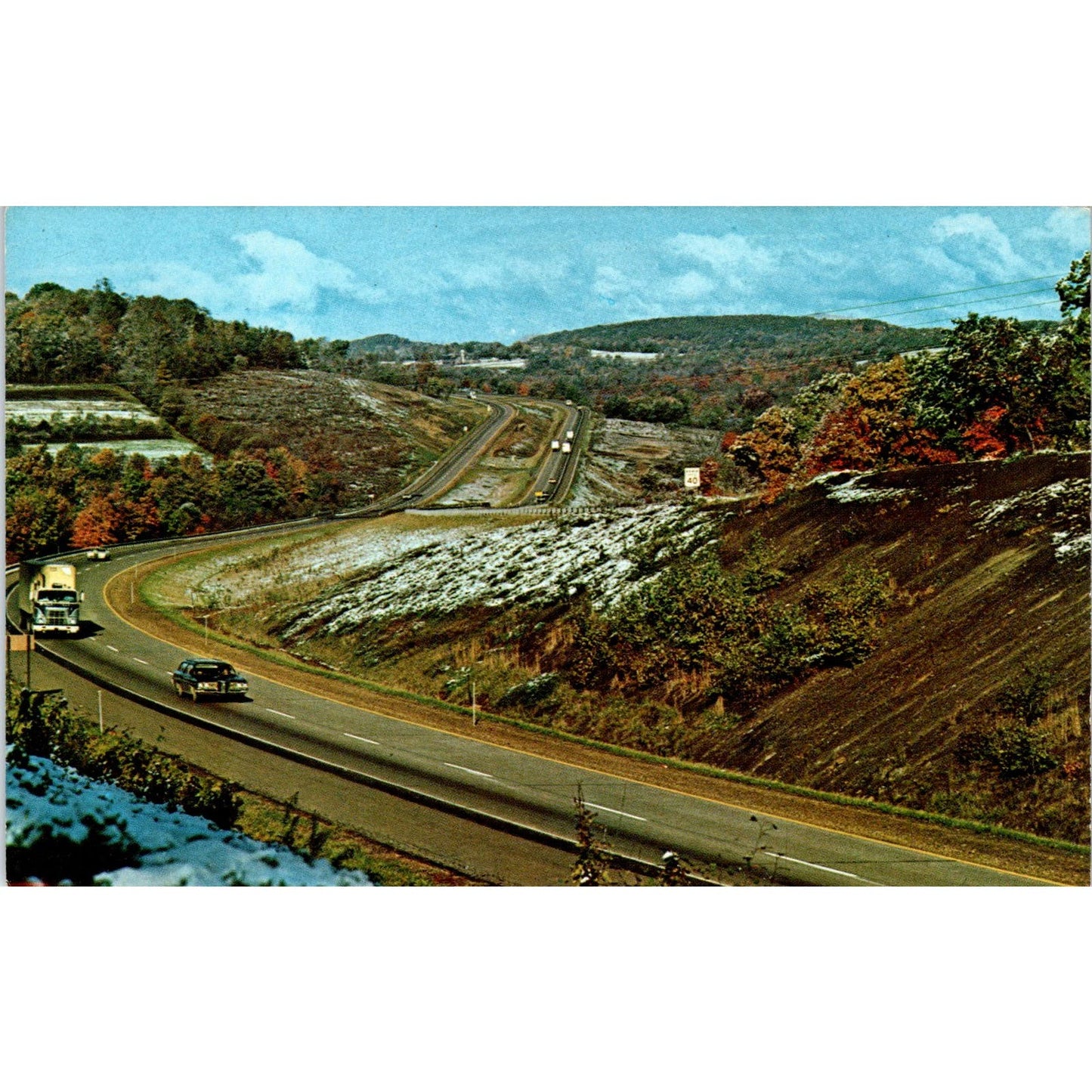 October Snow along Keystone Shortway PA Dutch Country Vintage Postcard PD4