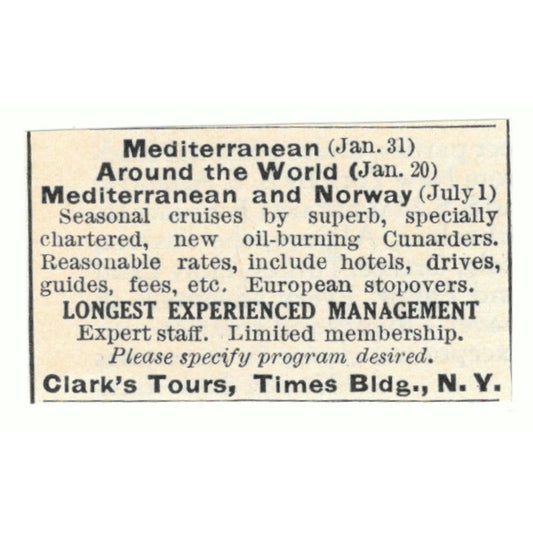 Clark's Tours Times Building New York 1924 Magazine Ad AD8-O4