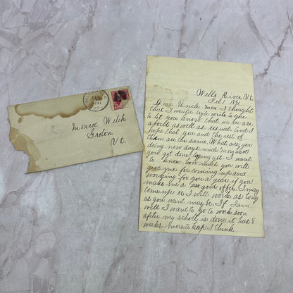 1891 Handwritten Letter Wells River to J. Monroe Welch Groton VT TH2-Y1