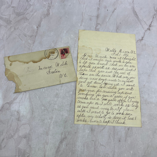 1891 Handwritten Letter Wells River to J. Monroe Welch Groton VT TH2-Y1