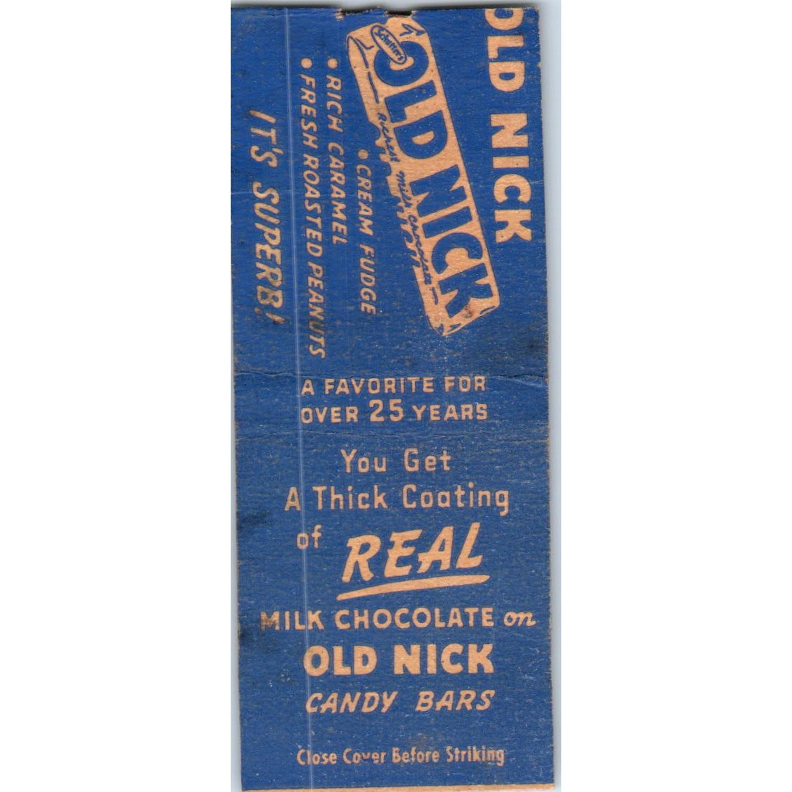 Old Nick Candy Bars Vintage Matchbook Cover SF4-Y5