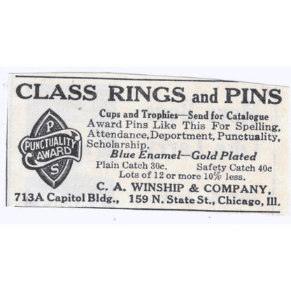 1931 C.A. Winship & Co Chicago Class Rings Original Advertisement AE5-SA2