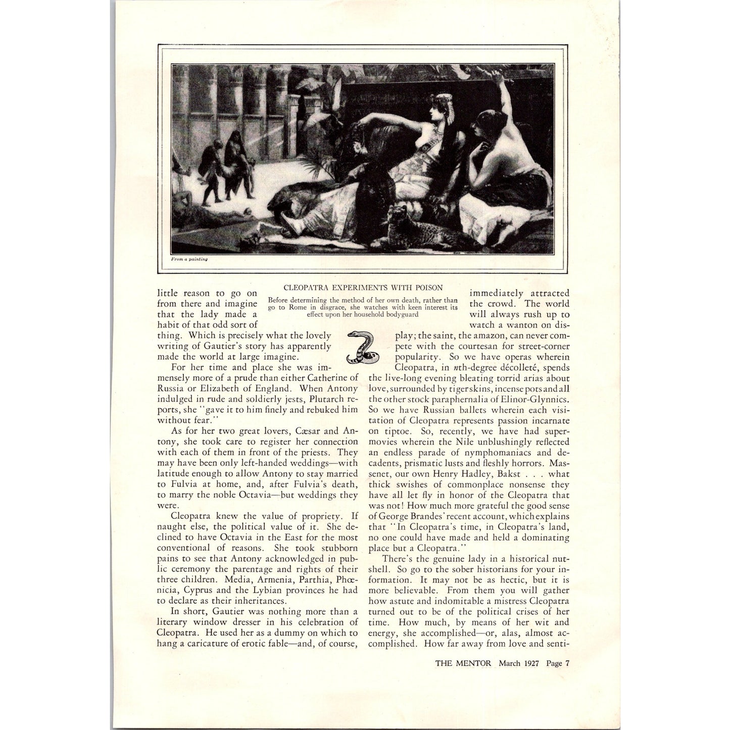 Cleopatra - First Lady of the Nile Gilbert W Gabriel 4 Pages 1927 Article I3