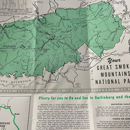 Vintage Gatlinburg Great Smoky Mountains National Park TN Map & Brochure TJ5-E1