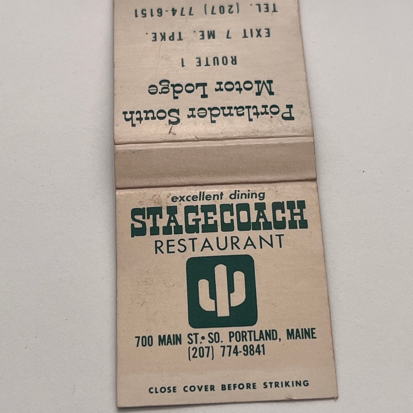 Stagecoach Restaurant 700 Main St Portland ME Vintage Matchbook Cover TB8-MB-6