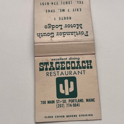 Stagecoach Restaurant 700 Main St Portland ME Vintage Matchbook Cover TB8-MB-6