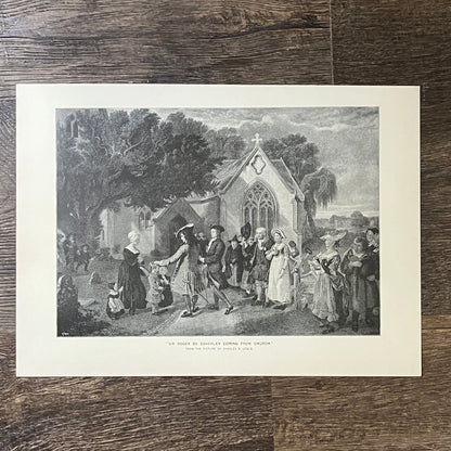Vtg Charles R Leslie Sir Roger De Coverley Coming From Church Art Print 9x12 V4