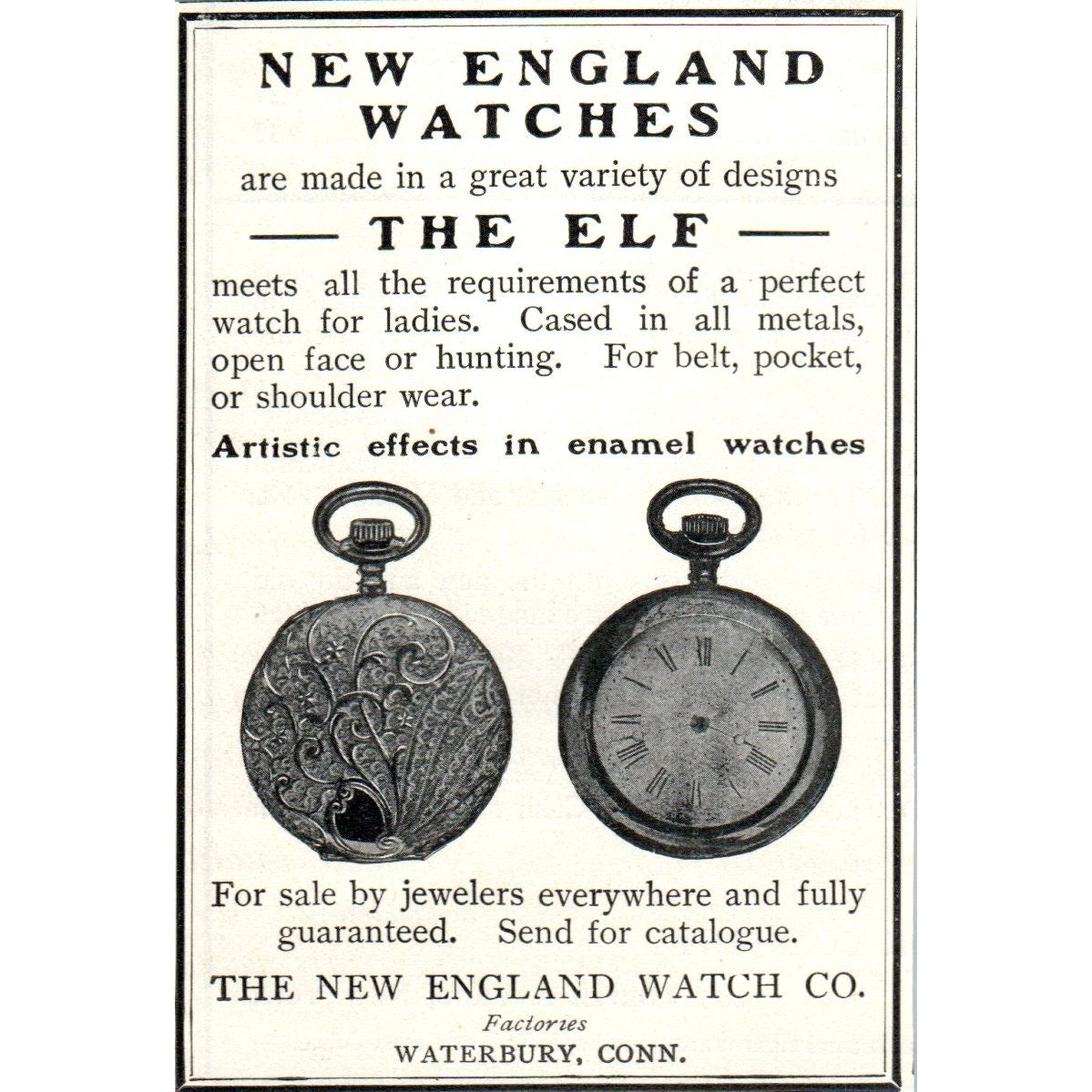The Elf Pocket Wath New England Watch Co Waterbury CT 1903 Magazine Ad AF7-E4