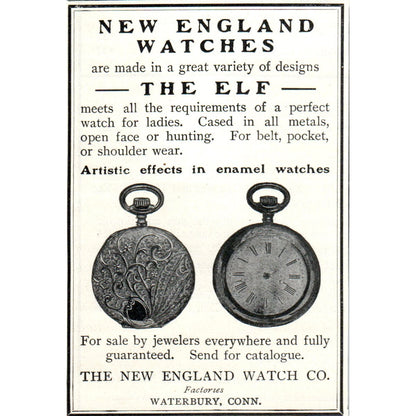 The Elf Pocket Wath New England Watch Co Waterbury CT 1903 Magazine Ad AF7-E4