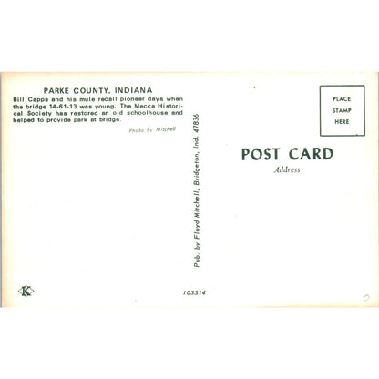 Parke County Indiana 14-61-13 Vintage Covered Bridge Postcard PC14