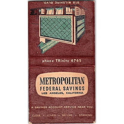 Metropolitan Federal Savings Los Angeles Vintage Matchbook Cover SC7-Y3