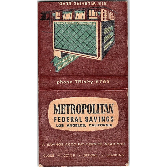 Metropolitan Federal Savings Los Angeles Vintage Matchbook Cover SC7-Y3