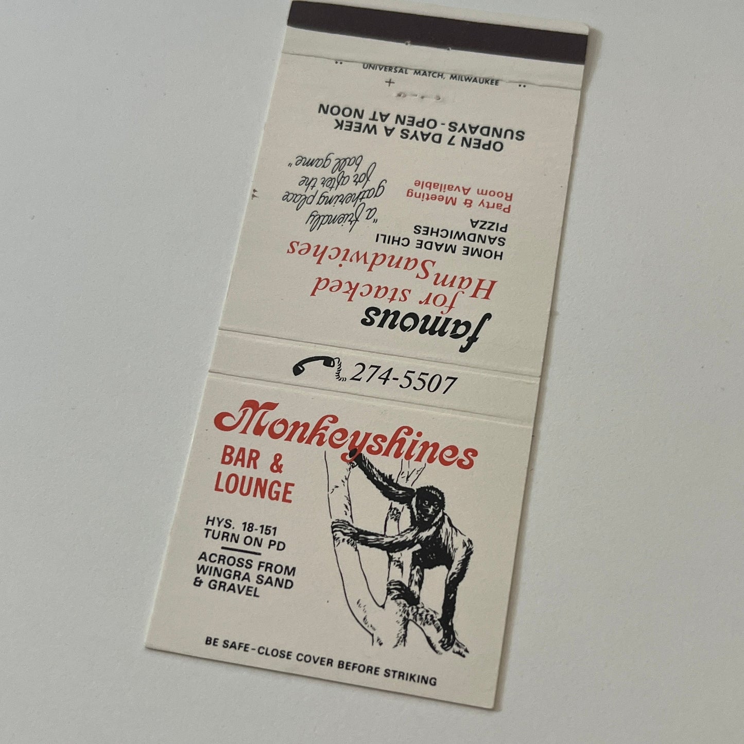 Monkeyshines Bar & Lounge Vintage Matchbook Cover MM5-7