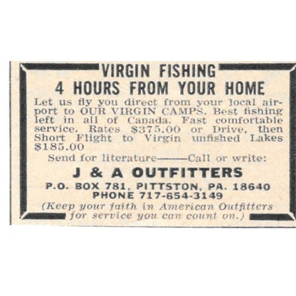 J&A Outfitters Virgin Fishing Pittston PA 1977 Ad AF6-S4