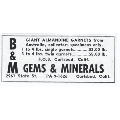 B&M Gems and Minerals Carlsbad California 1964 Magazine Ad AB6-LJS4
