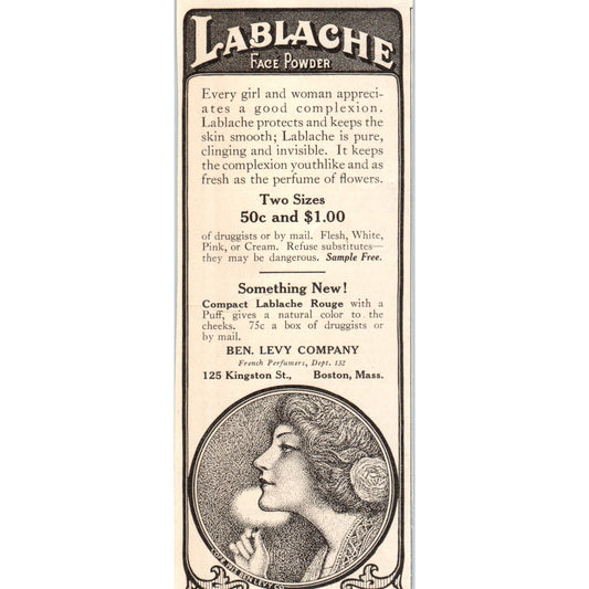 LaBlanche Face Powder Ben Levy Co Boston 1924 Magazine Ad AF7-LJ1